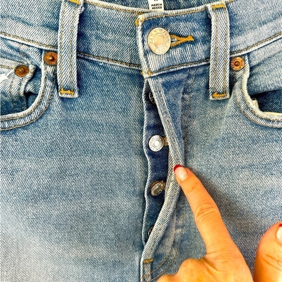 RE/Done 90’s High Rise Ankle Crop Distressed Jeans in Worn Bright Blue - Picture 8 of 14